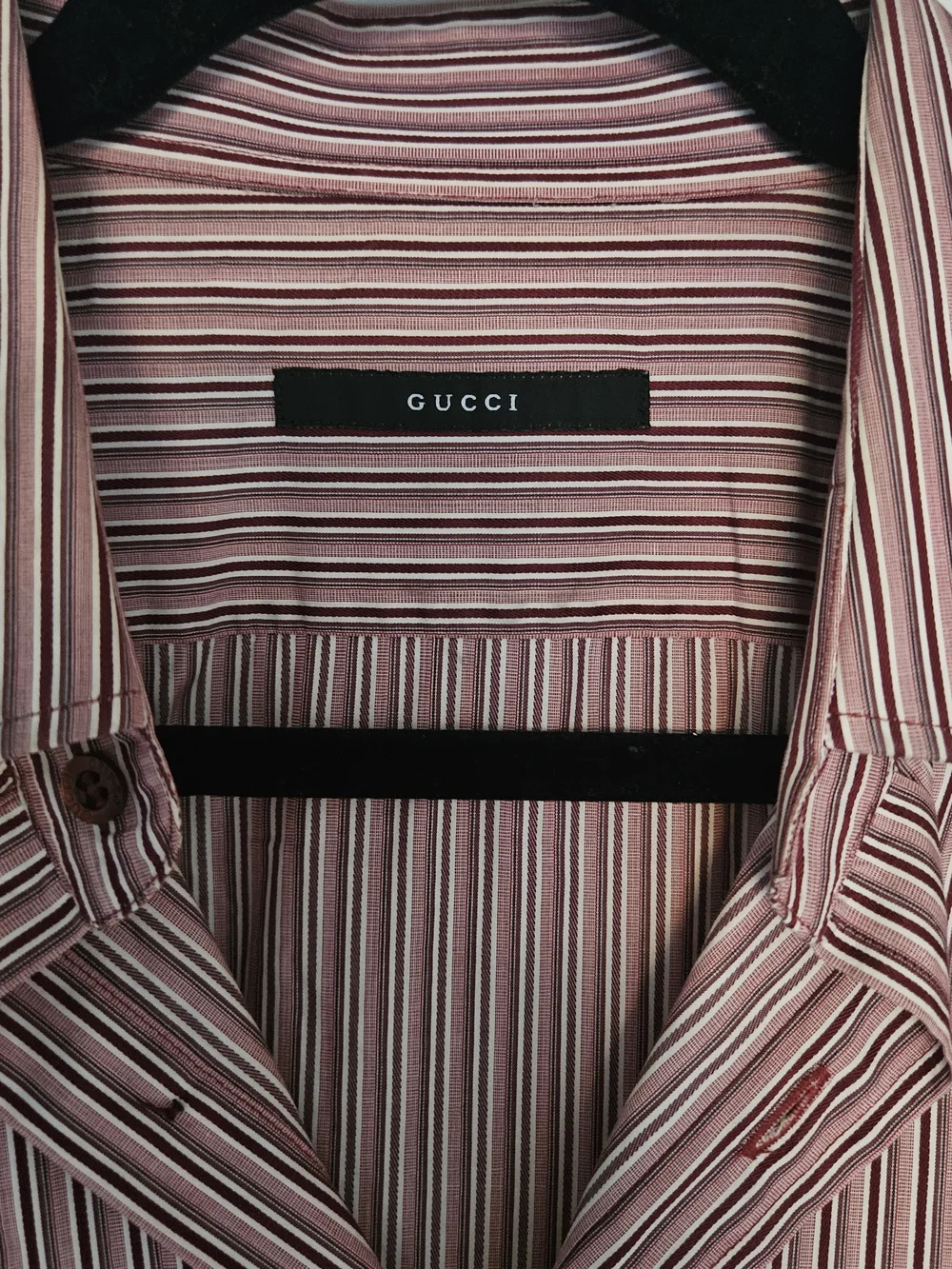 Tom Ford Gucci Men’s Burgundy and White Striped Dress Shirt